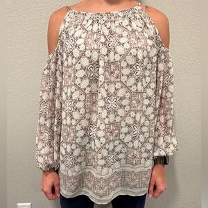 Max Studio Floral Geometric Cold Shoulder Blouse